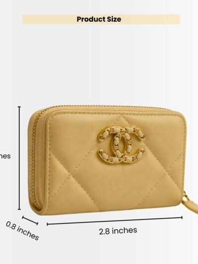 Chanel 19 Card Holder With Zipper Leather Beige Wallet