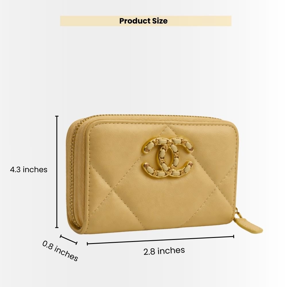 Chanel 19 Card Holder With Zipper Leather Beige Wallet