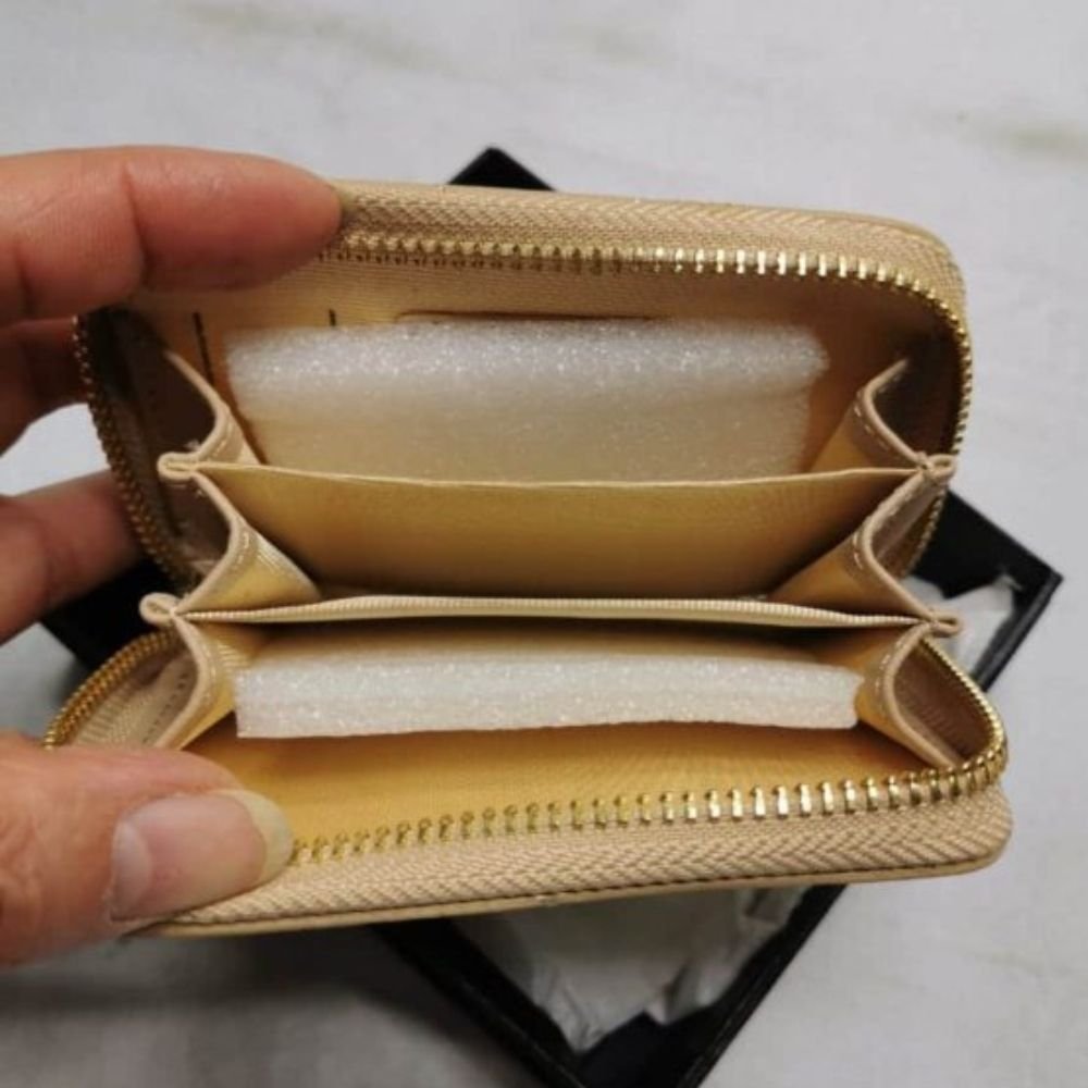 Chanel 19 Card Holder With Zipper Leather Beige Wallet