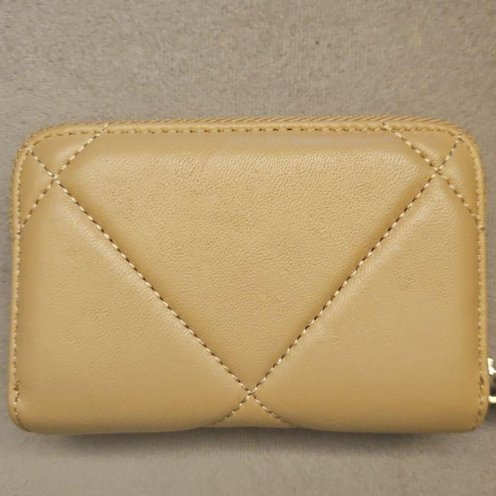 Chanel 19 Card Holder With Zipper Leather Beige Wallet