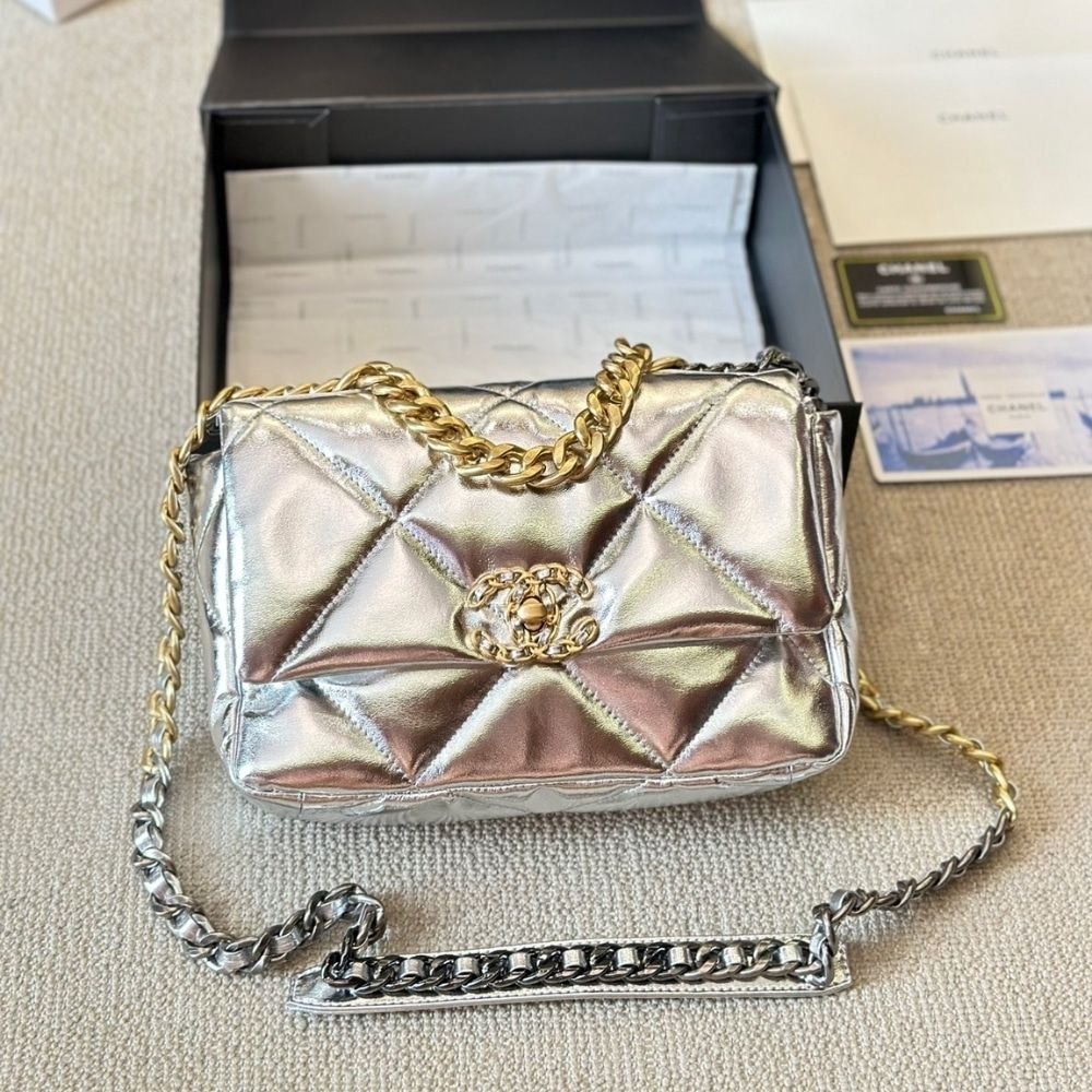 Chanel 19 Small Flap Bag Metallic Silver 25cm
