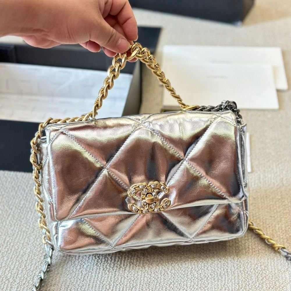 Chanel 19 Small Flap Bag Metallic Silver 25cm