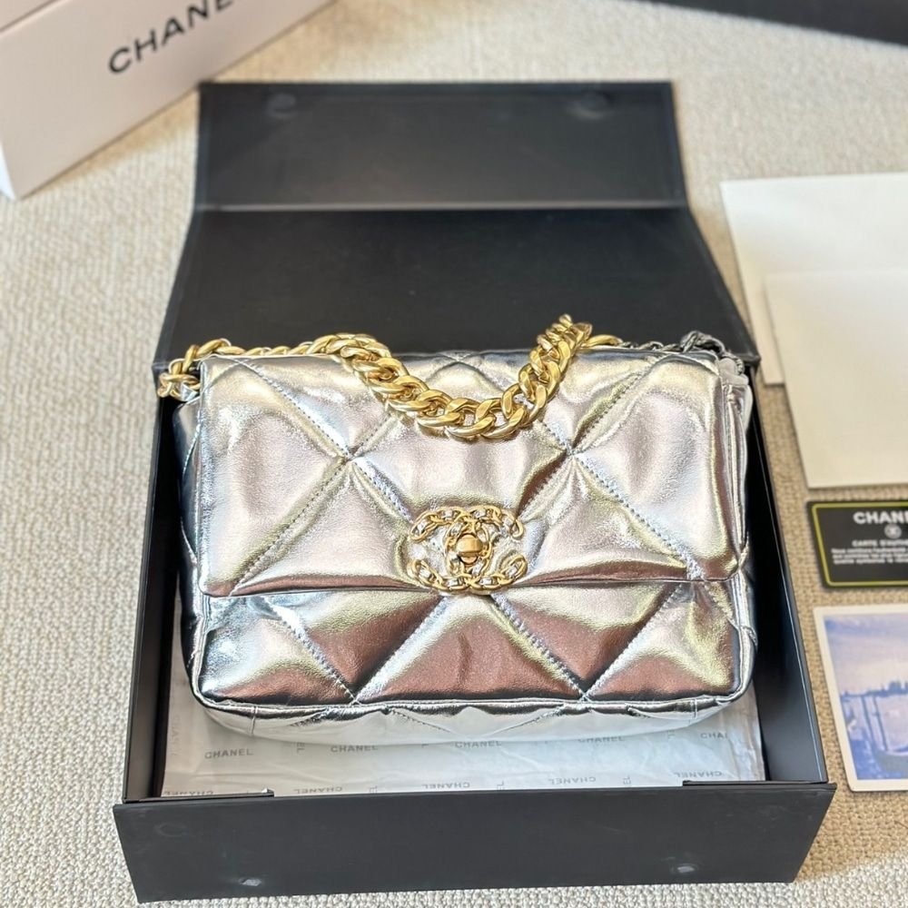 Chanel 19 Small Flap Bag Metallic Silver 25cm