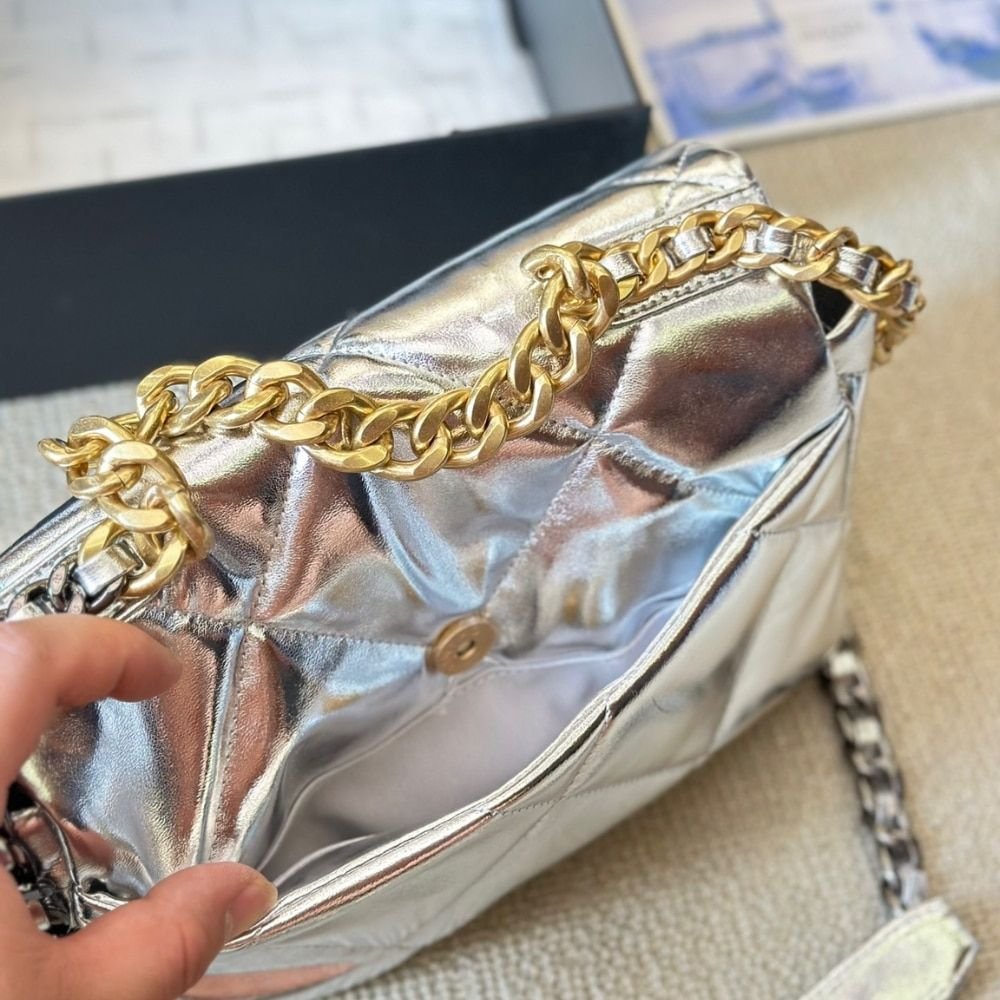 Chanel 19 Small Flap Bag Metallic Silver 25cm