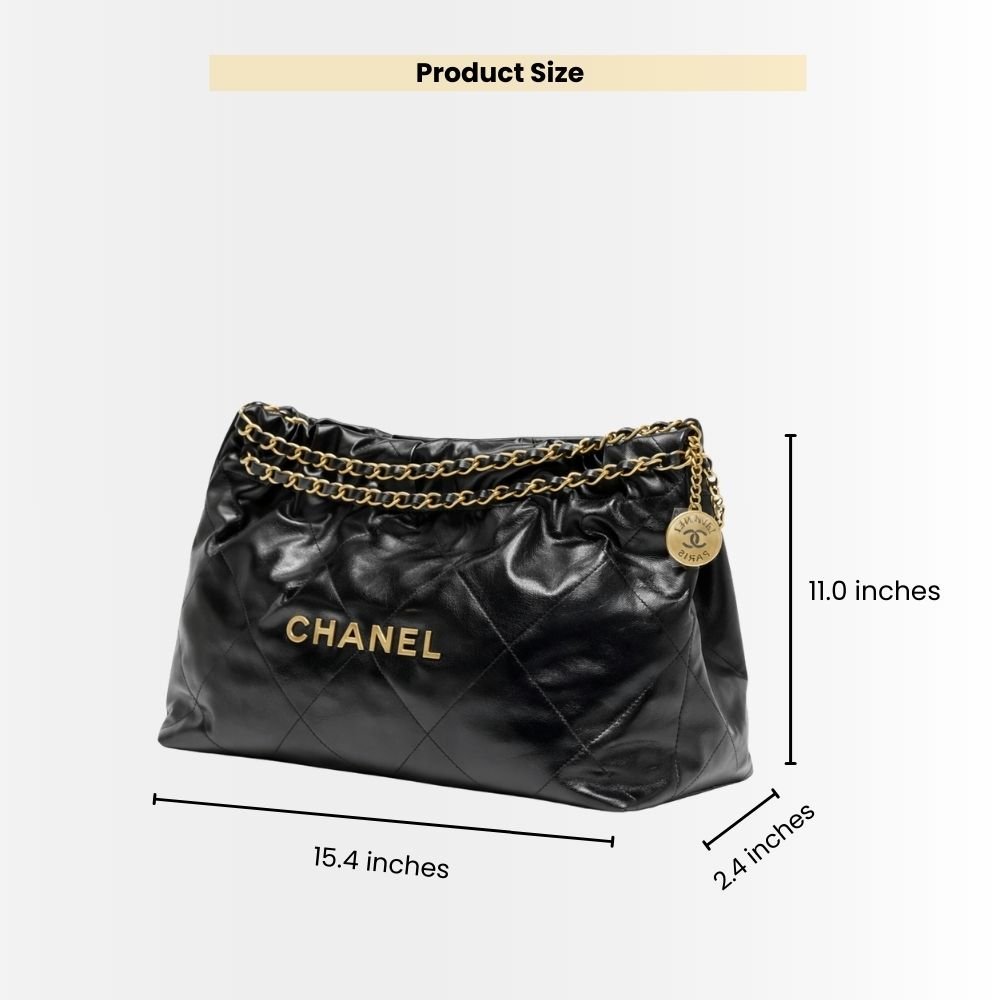 Chanel 22 Medium East West Bag Leather Black 39Cm