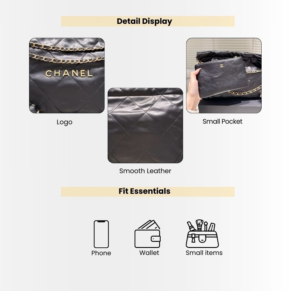 Chanel 22 Medium East West Bag Leather Black 39Cm