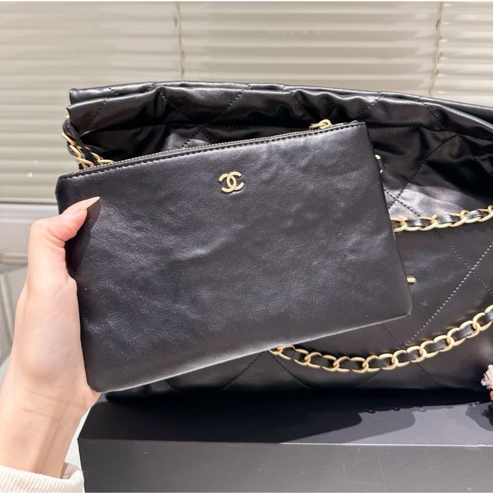 Chanel 22 Medium East West Bag Leather Black 39Cm