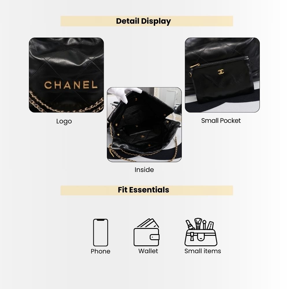 Chanel 22 Medium Handbag Black With Gold Tone Metal 39Cm AS3261 B19059 94305