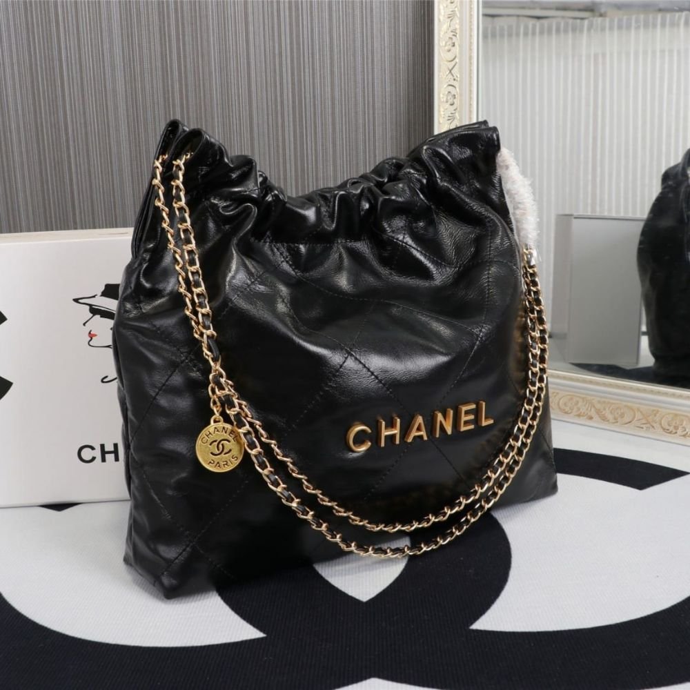 Chanel 22 Medium Handbag Black With Gold Tone Metal 39Cm AS3261 B19059 94305