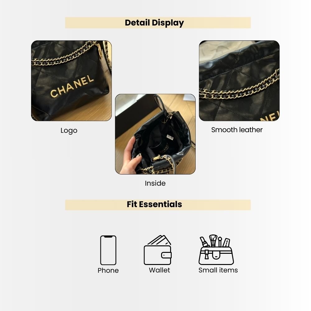 Chanel 22 Mini Bag Shiny Leather Black 22cm AS3980 B08037 94305