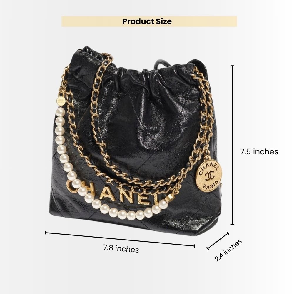 Chanel 22 Mini Handbag Shiny Crystal Pearls Gold Tone Metal Black 22Cm AS3980 B10672 94305