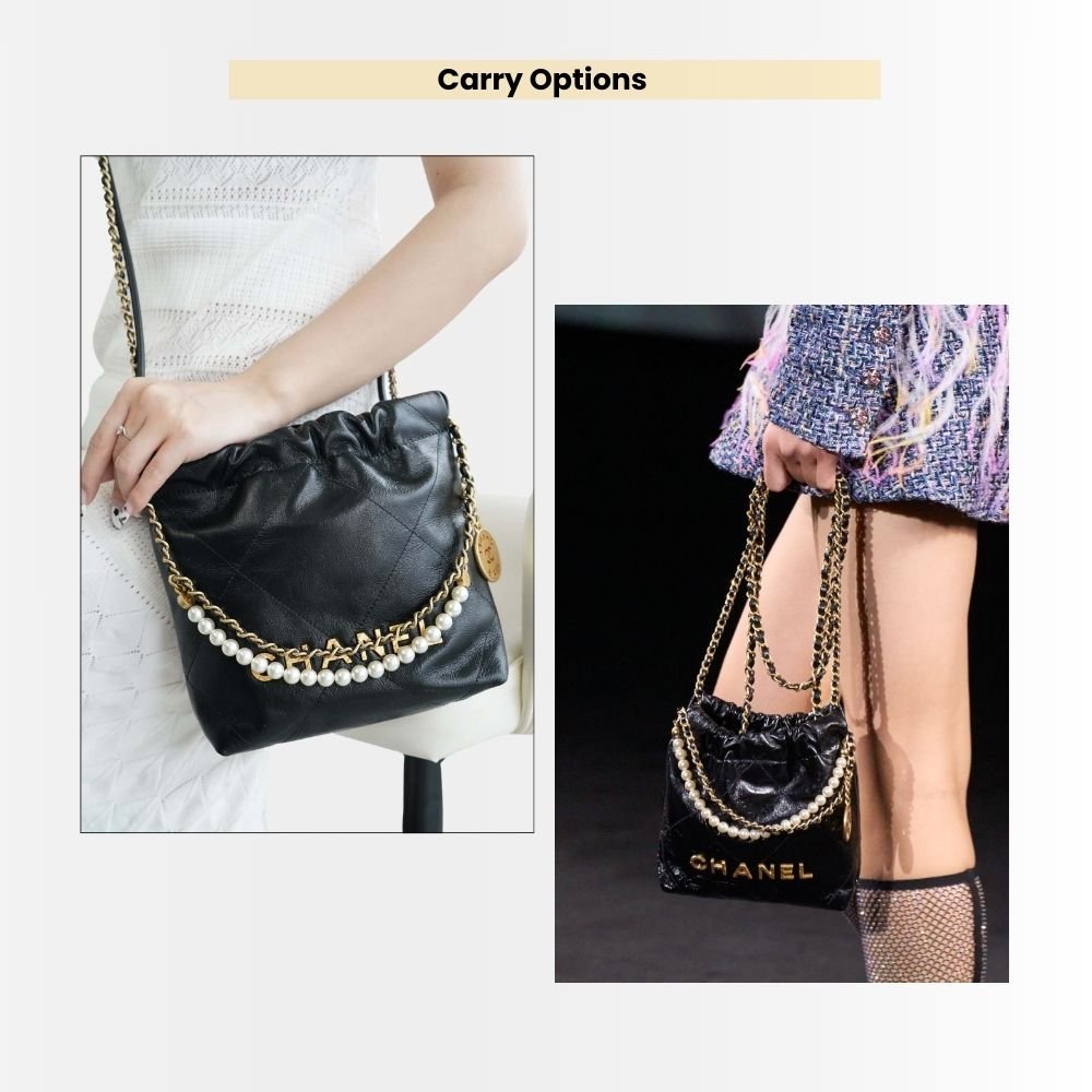 Chanel 22 Mini Handbag Shiny Crystal Pearls Gold Tone Metal Black 22Cm AS3980 B10672 94305