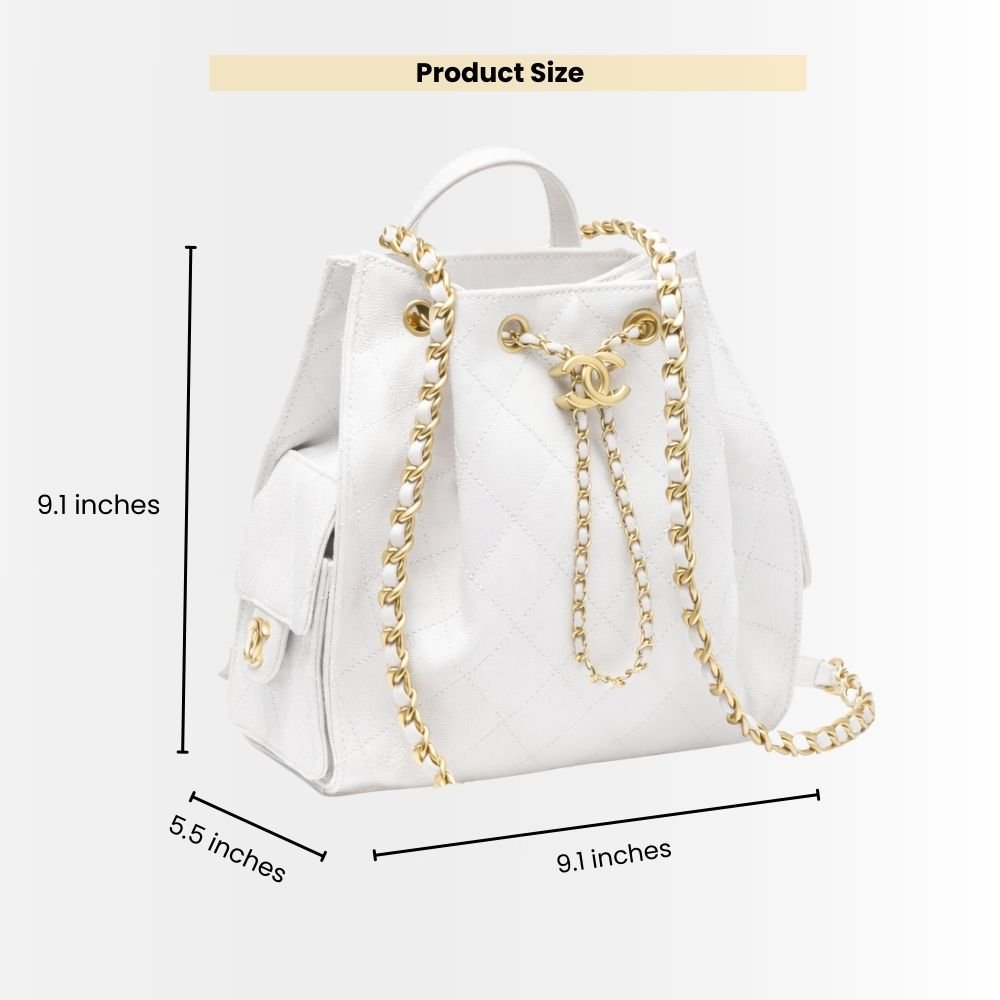 Chanel 25 Medium Size Backpack Grain Effect And Gold Metal White 23Cm AS5600 B20304 10601