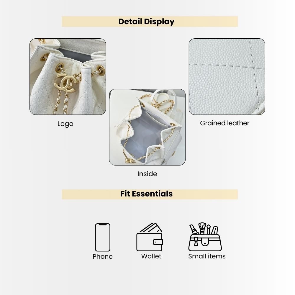 Chanel 25 Medium Size Backpack Grain Effect And Gold Metal White 23Cm AS5600 B20304 10601