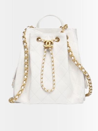 Chanel 25 Medium Size Backpack Grain Effect And Gold Metal White 23Cm AS5600 B20304 10601