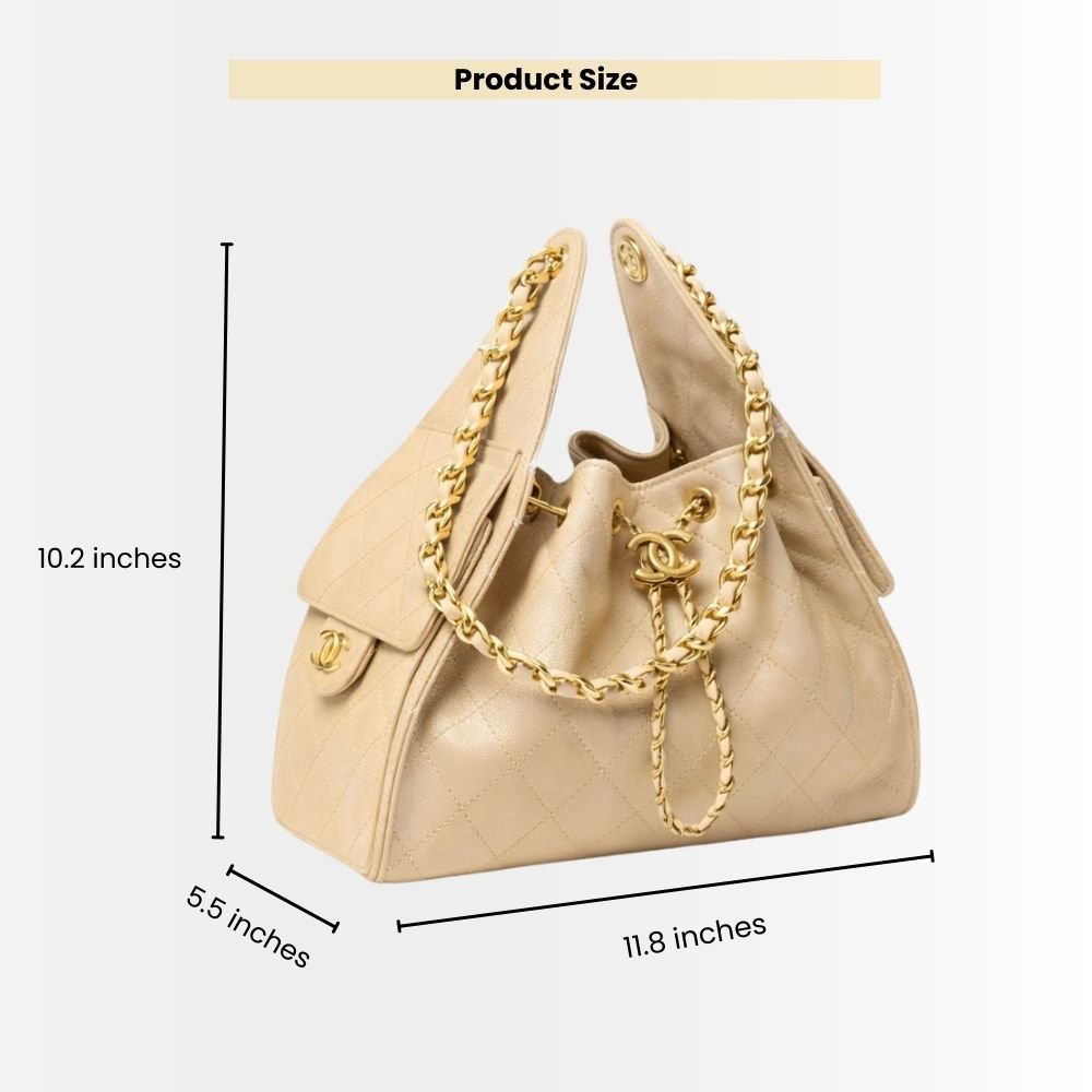 Chanel 25 Small Handbag Grained And Gold Tone Metal Beige 26Cm