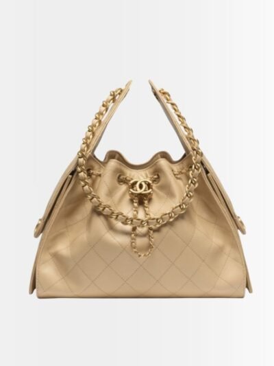 Chanel 25 Small Handbag Grained And Gold Tone Metal Beige 26Cm