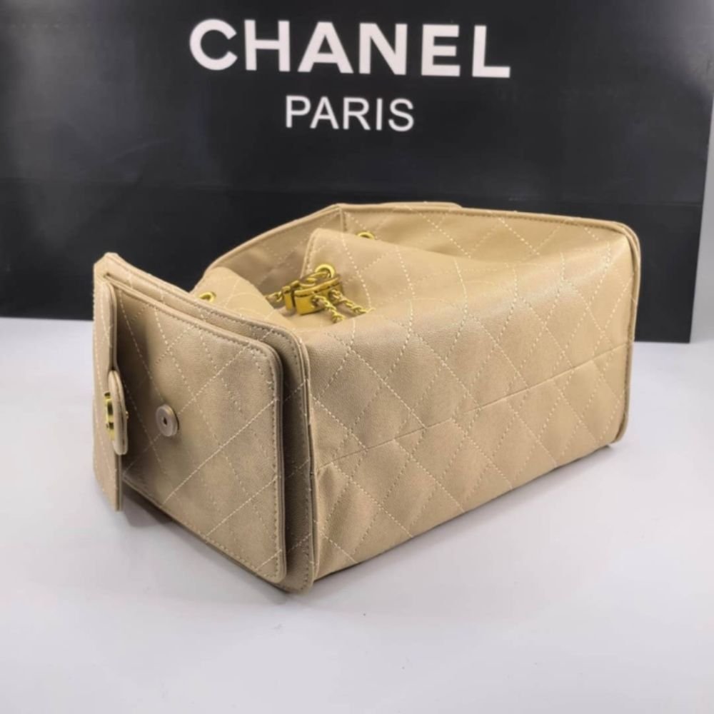 Chanel 25 Small Handbag Grained And Gold Tone Metal Beige 26Cm