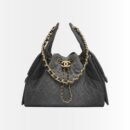 Chanel 25 Small Handbag Grained And Gold Tone Metal Washed Denim Black 26Cm AS5293 B20520 U0725