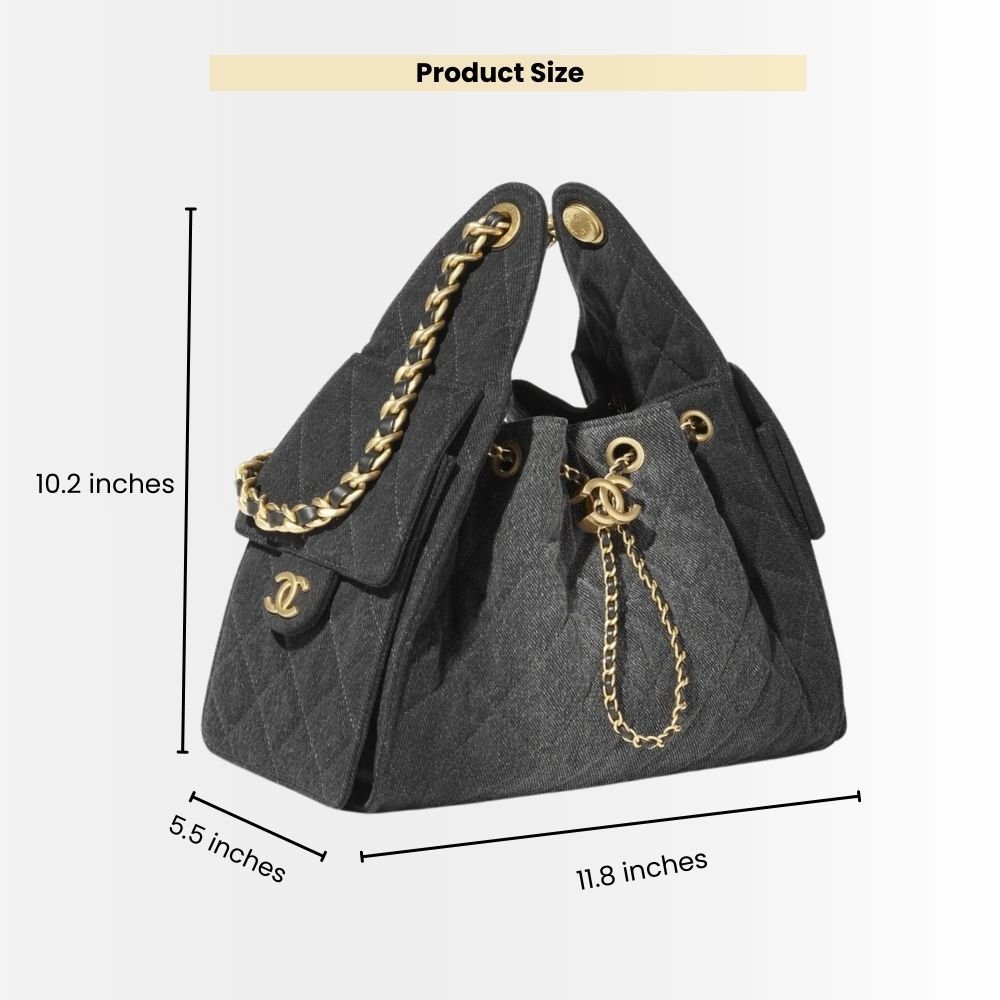 Chanel 25 Small Handbag Grained And Gold Tone Metal Washed Denim Black 26Cm AS5293 B20520 U0725