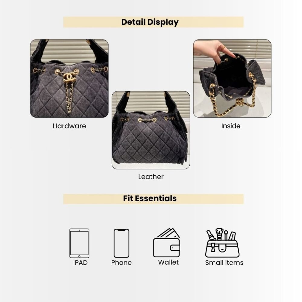 Chanel 25 Small Handbag Grained And Gold Tone Metal Washed Denim Black 26Cm AS5293 B20520 U0725