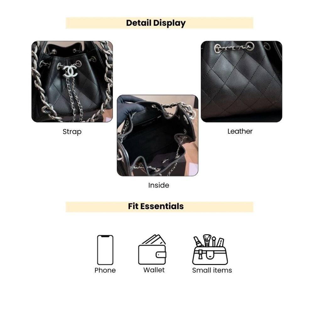 Chanel 25 Small Handbag Silver Metal Black 22cm