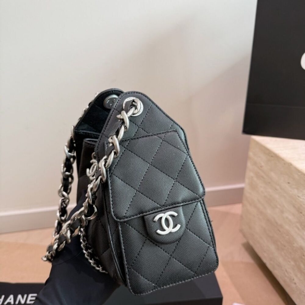 Chanel 25 Small Handbag Silver Metal Black 22cm