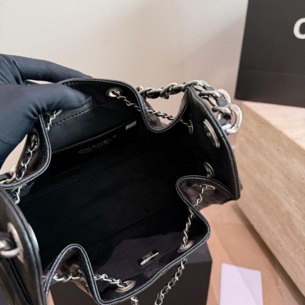 Chanel 25 Small Handbag Silver Metal Black 22cm