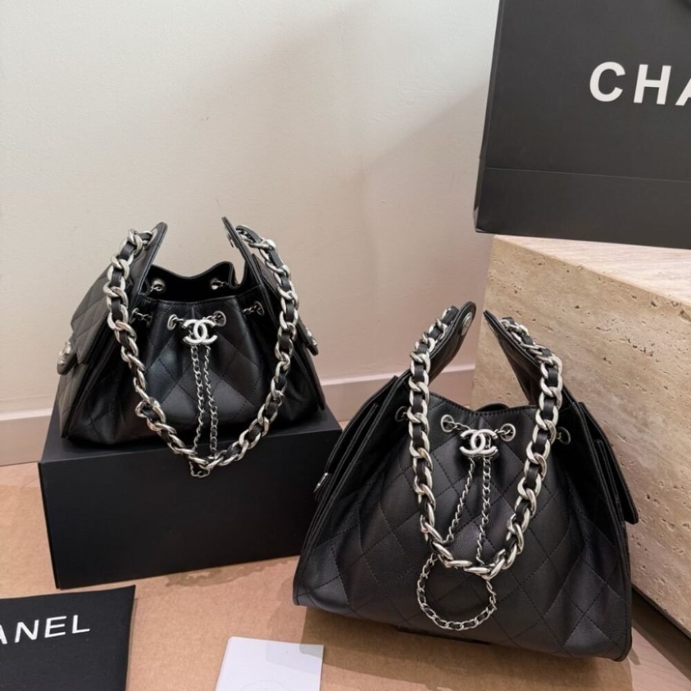 Chanel 25 Small Handbag Silver Metal Black 22cm