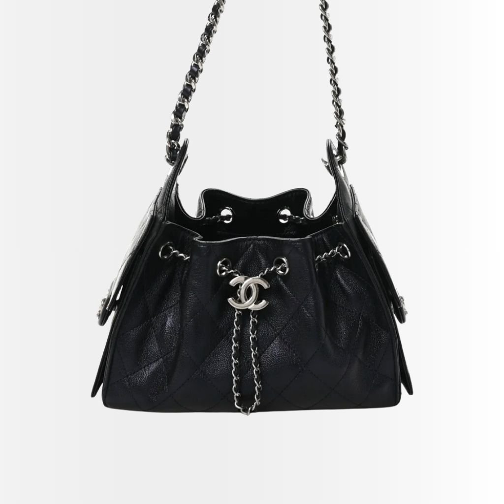 Chanel 25 Small Handbag Silver Metal Black 22cm