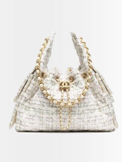 Chanel 25 Small Handbag Tweed And Gold Tone Metal Khaki 26Cm AS5293 B21178 NR774