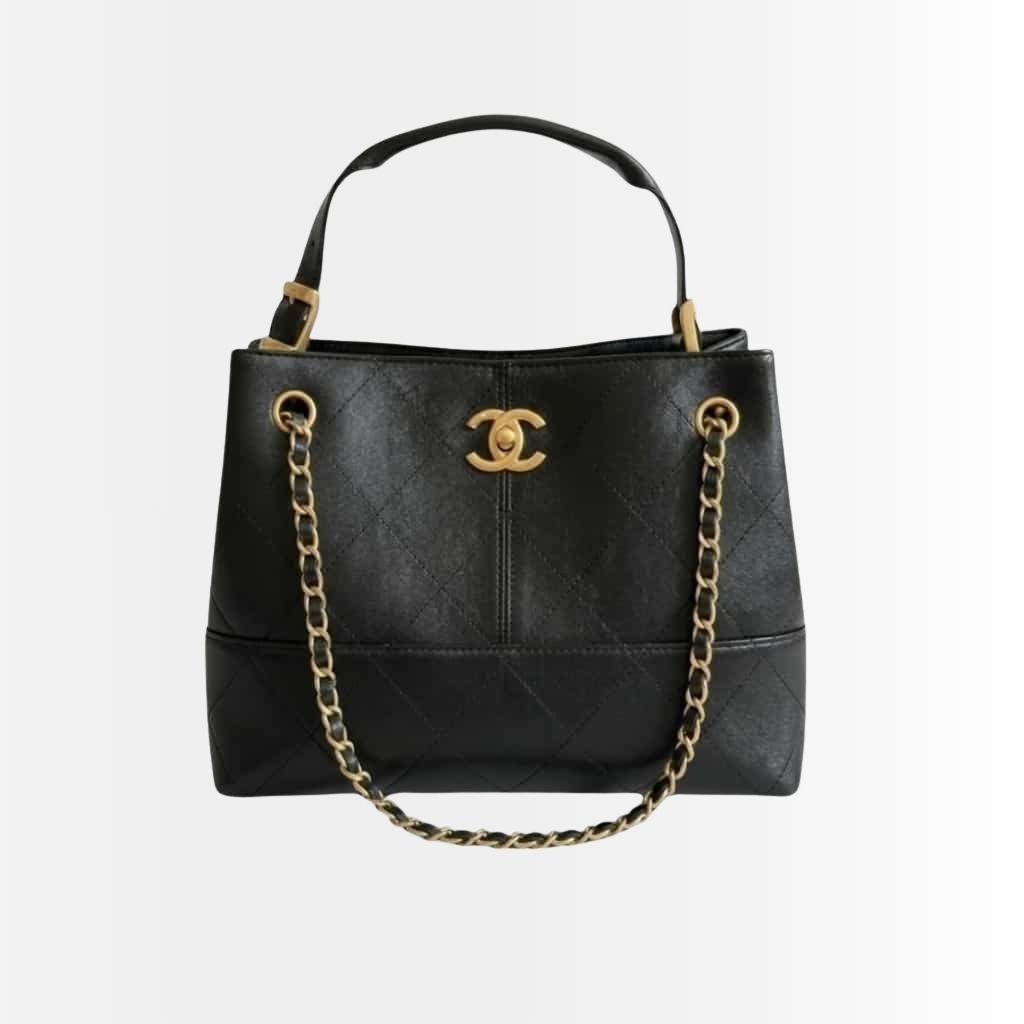 Chanel 25A Hobo Bag Gold Tone Hardware Black 28Cm