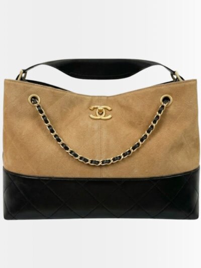 Chanel 25A Hobo Bag Suede Leather Beige And Black