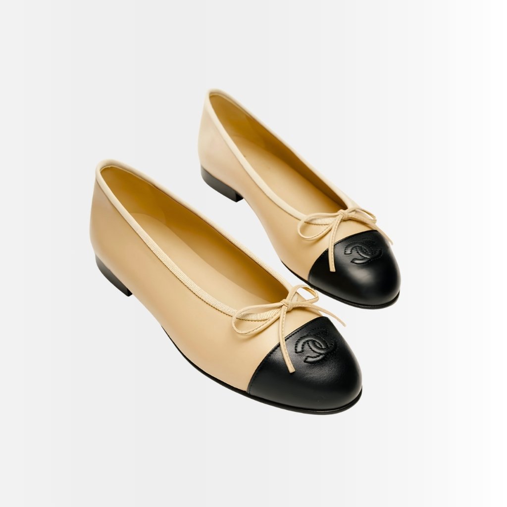 Chanel Ballet Flats Beige Black G02819 X01000 C0204