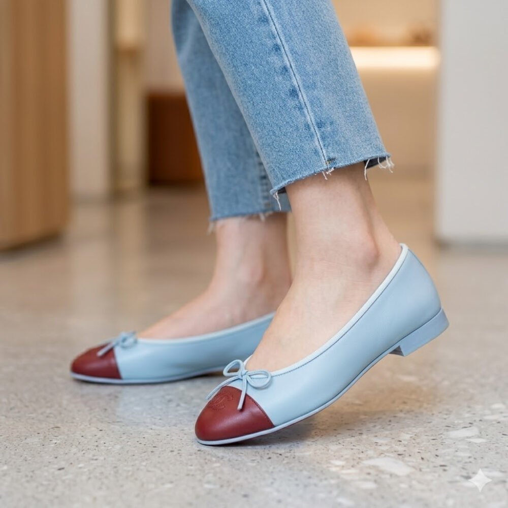Chanel Ballet Flats Light Burgundy And Blue