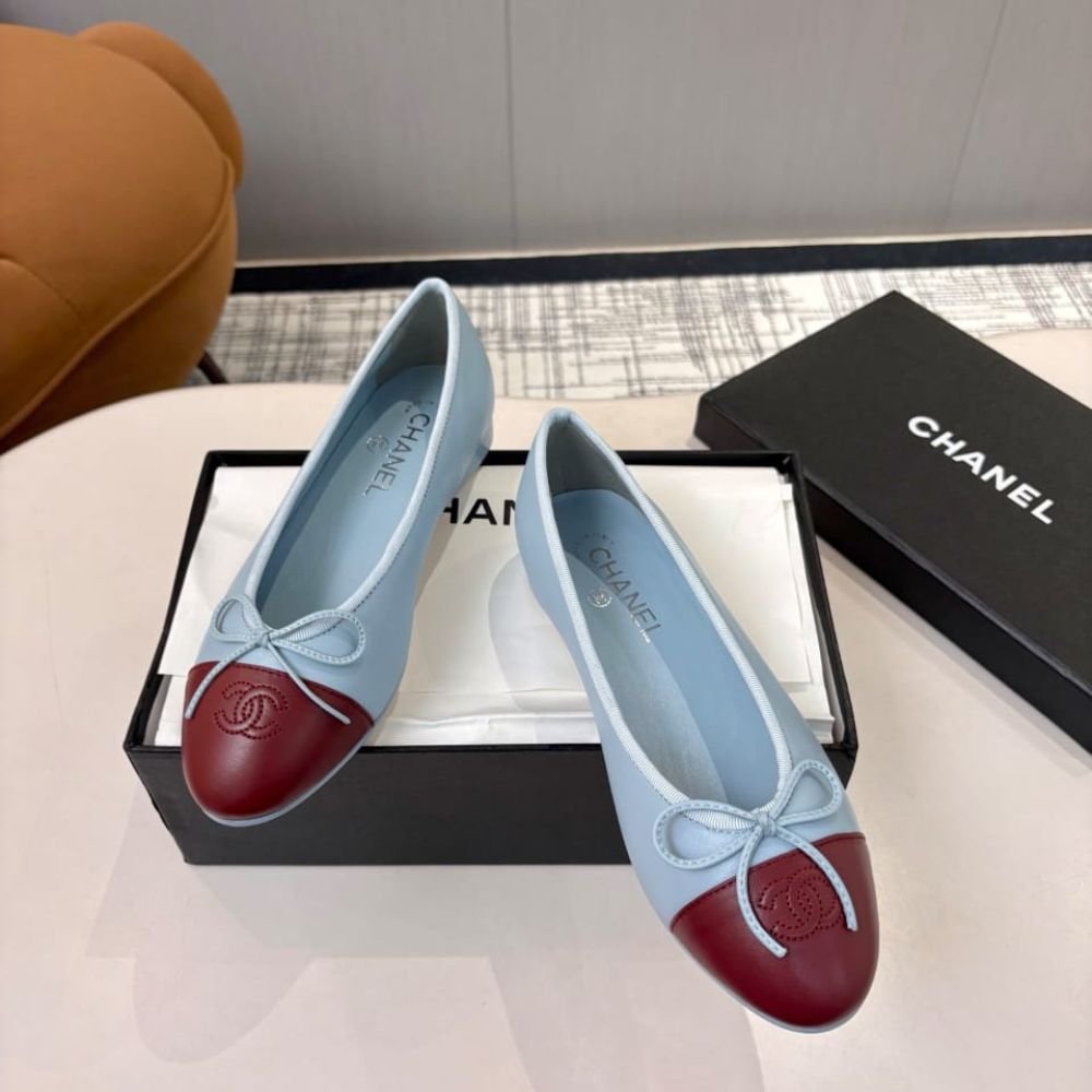 Chanel Ballet Flats Light Burgundy And Blue