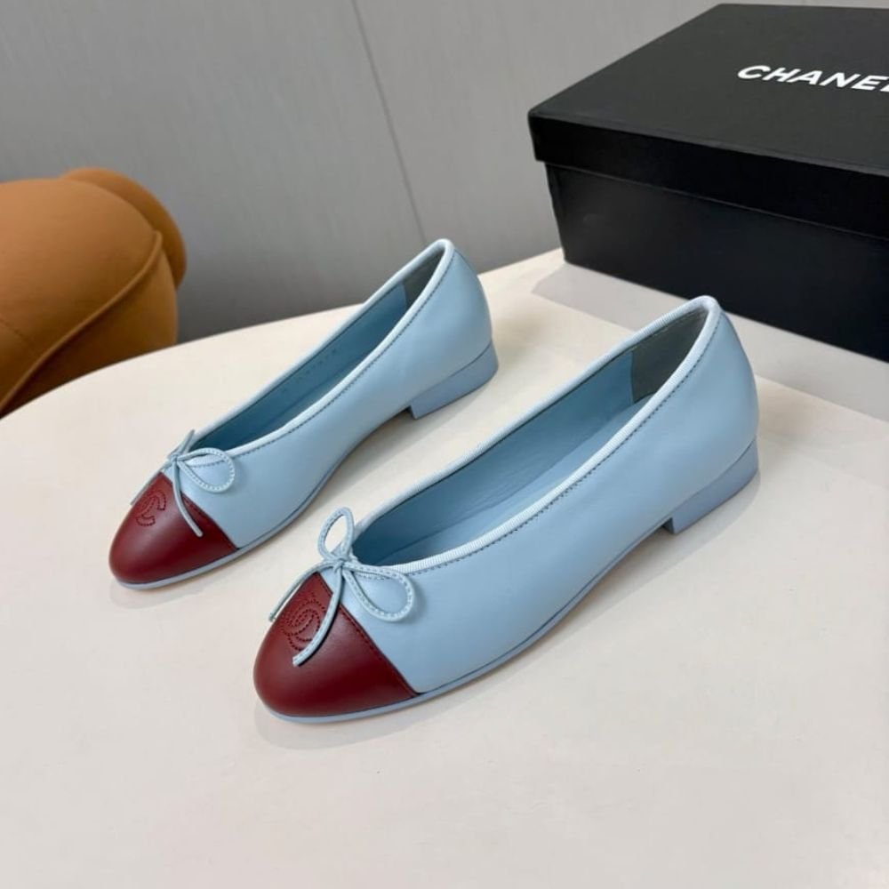 Chanel Ballet Flats Light Burgundy And Blue