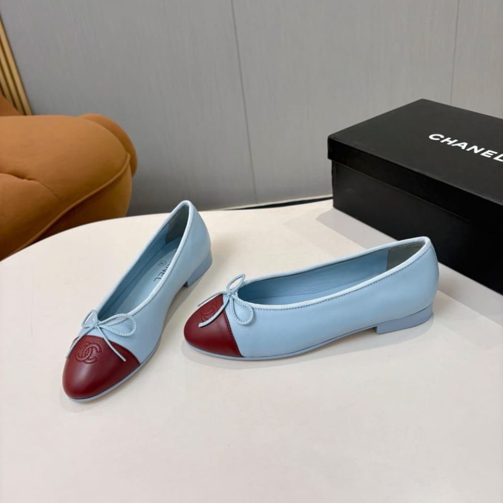 Chanel Ballet Flats Light Burgundy And Blue