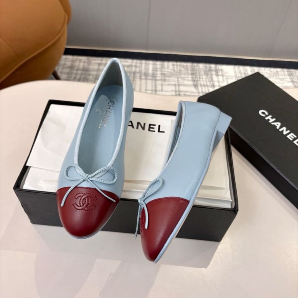 Chanel Ballet Flats Light Burgundy And Blue