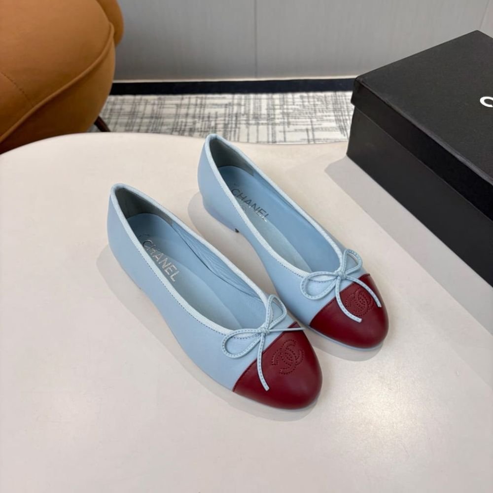 Chanel Ballet Flats Light Burgundy And Blue