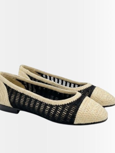 Chanel Ballet Flats Raffia Black And Beige G46352 B19806 NAFBB