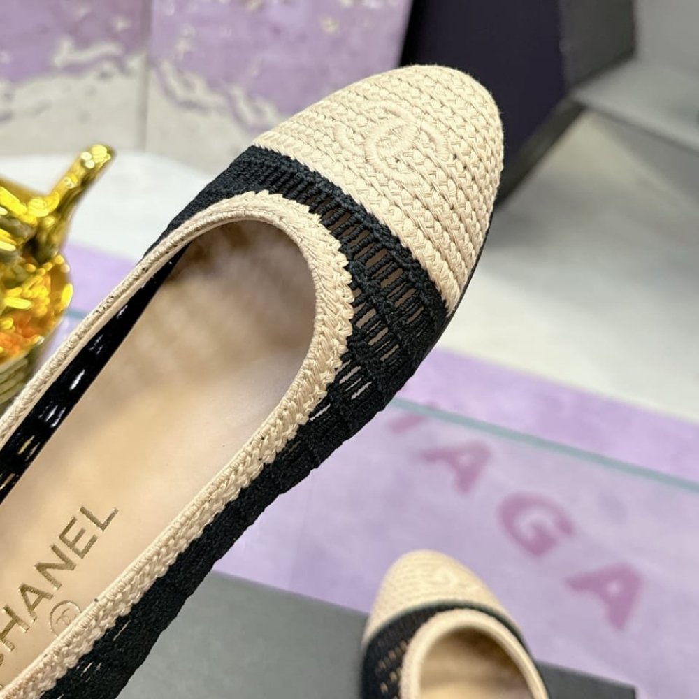 Chanel Ballet Flats Raffia Black And Beige G46352 B19806 NAFBB