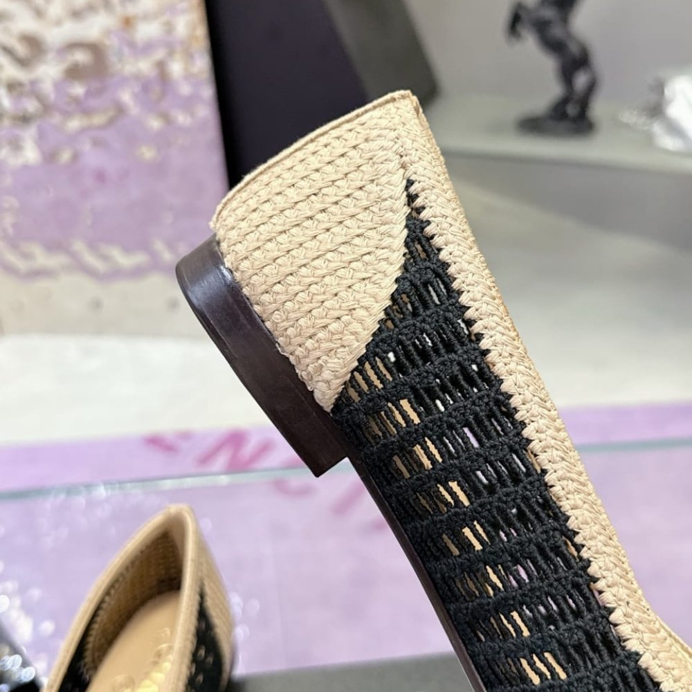 Chanel Ballet Flats Raffia Black And Beige G46352 B19806 NAFBB