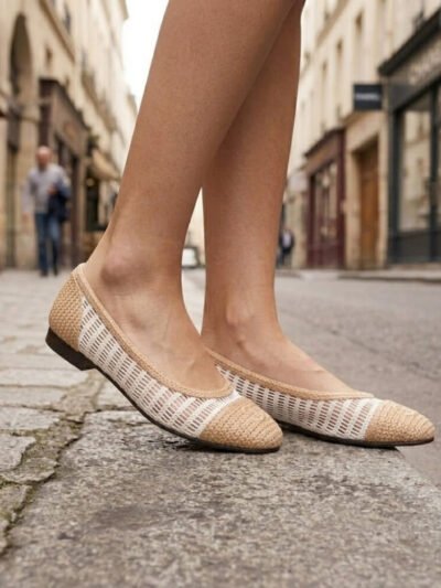 Chanel Ballet Flats Raffia White And Beige G46352 B19806 NAFBO
