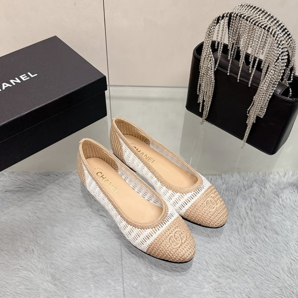 Chanel Ballet Flats Raffia White And Beige G46352 B19806 NAFBO