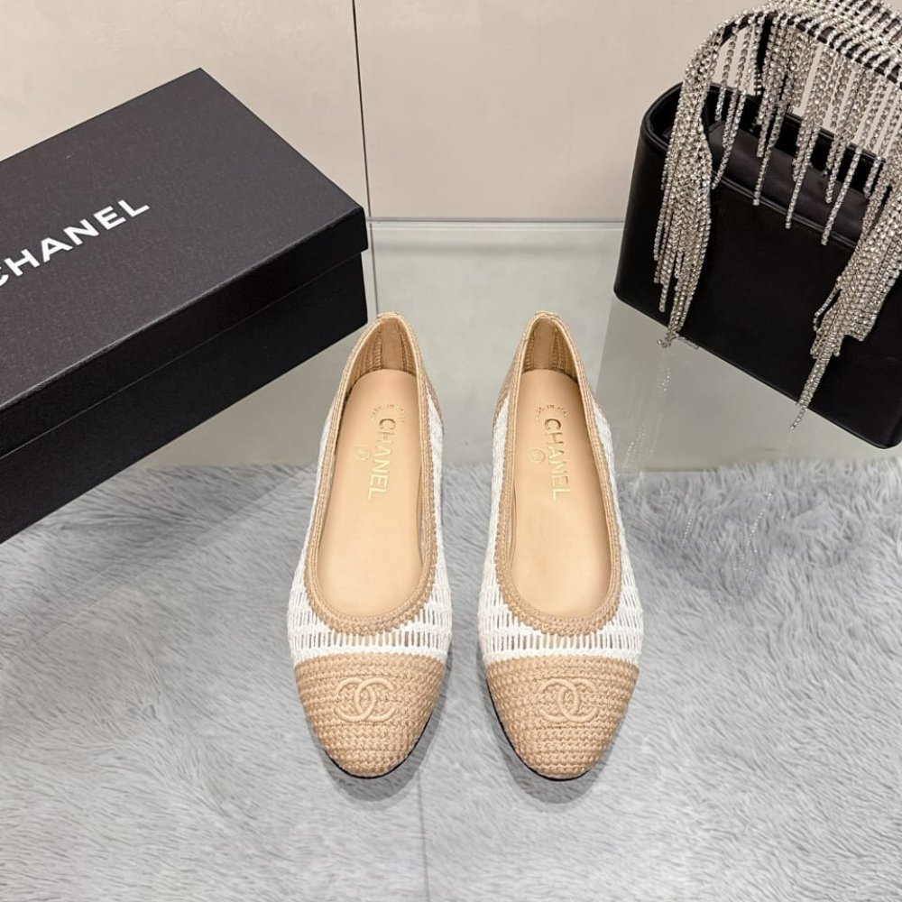 Chanel Ballet Flats Raffia White And Beige G46352 B19806 NAFBO