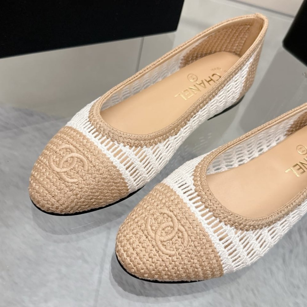 Chanel Ballet Flats Raffia White And Beige G46352 B19806 NAFBO