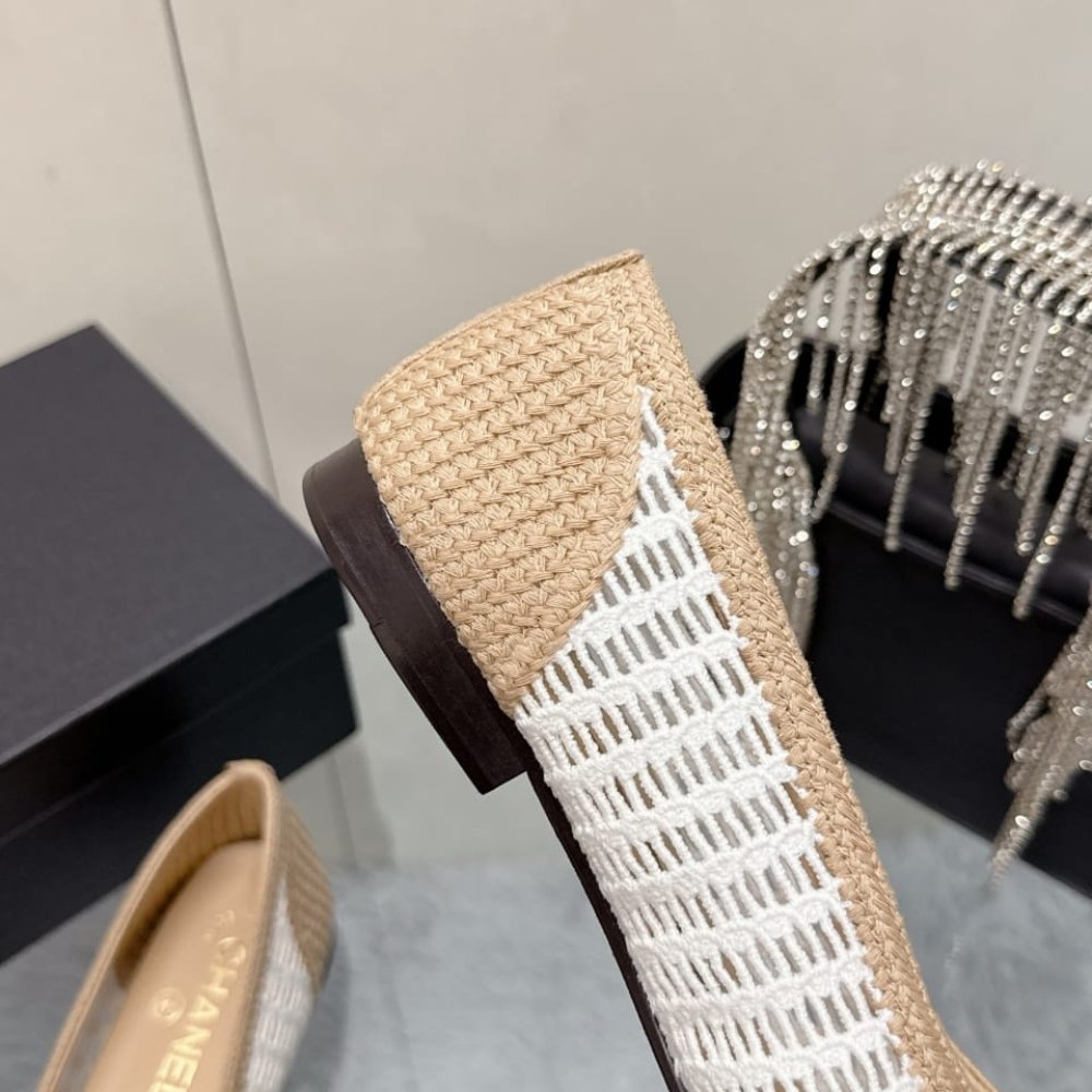 Chanel Ballet Flats Raffia White And Beige G46352 B19806 NAFBO