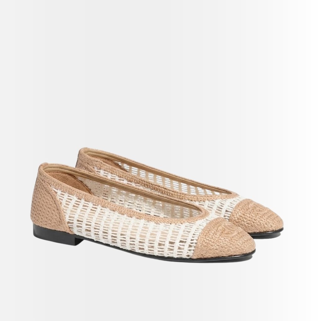 Chanel Ballet Flats Raffia White And Beige G46352 B19806 NAFBO