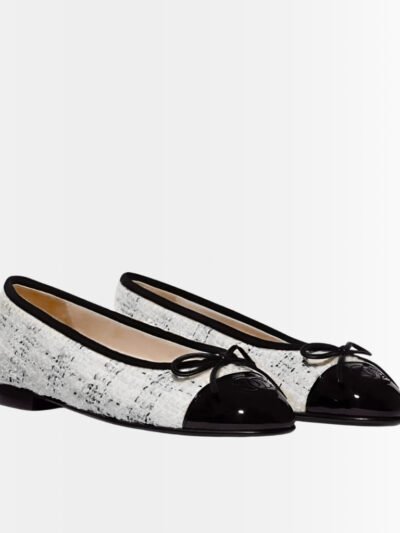 Chanel Ballet Flats Tweed White Black